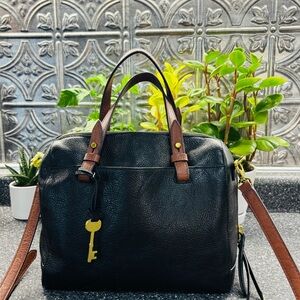 Fossil Rachel Satchel/Crossbody Black Leather Handbag